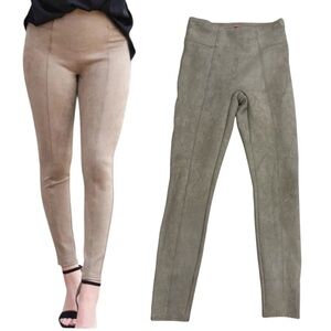 SPANX Suede Like Women's Leggings Dress Pants Taupe small EUC